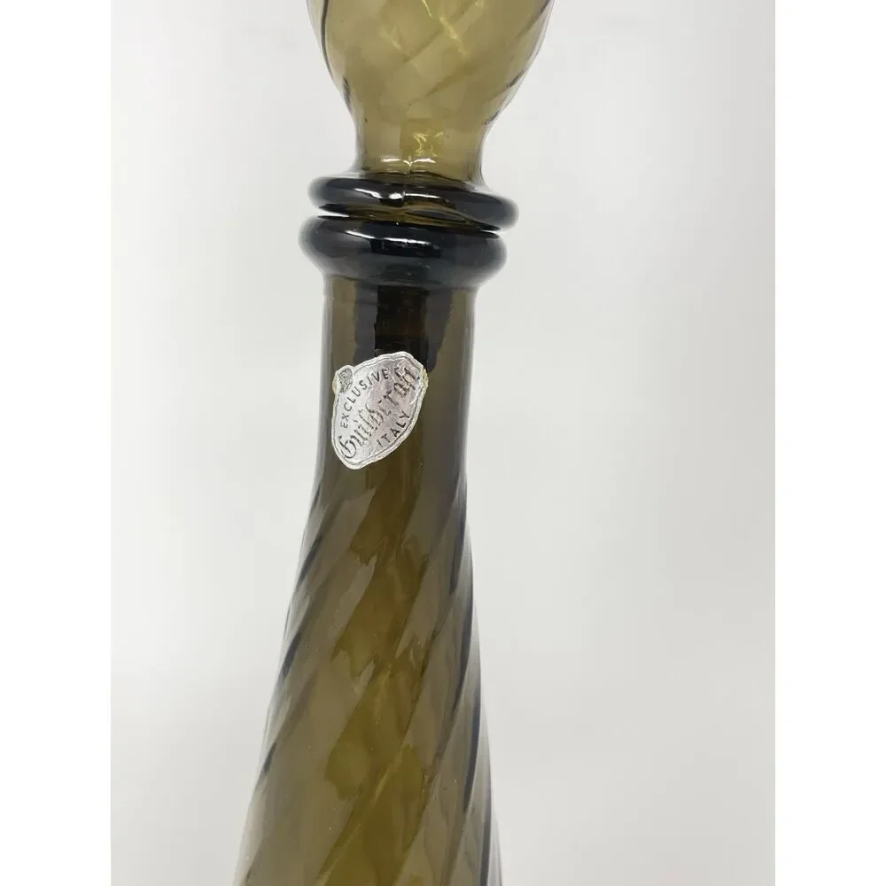 Vintage Guildcraft Empoli Smoke Gray Glass Genie Bottle Decanter 21” W/ Stopper
